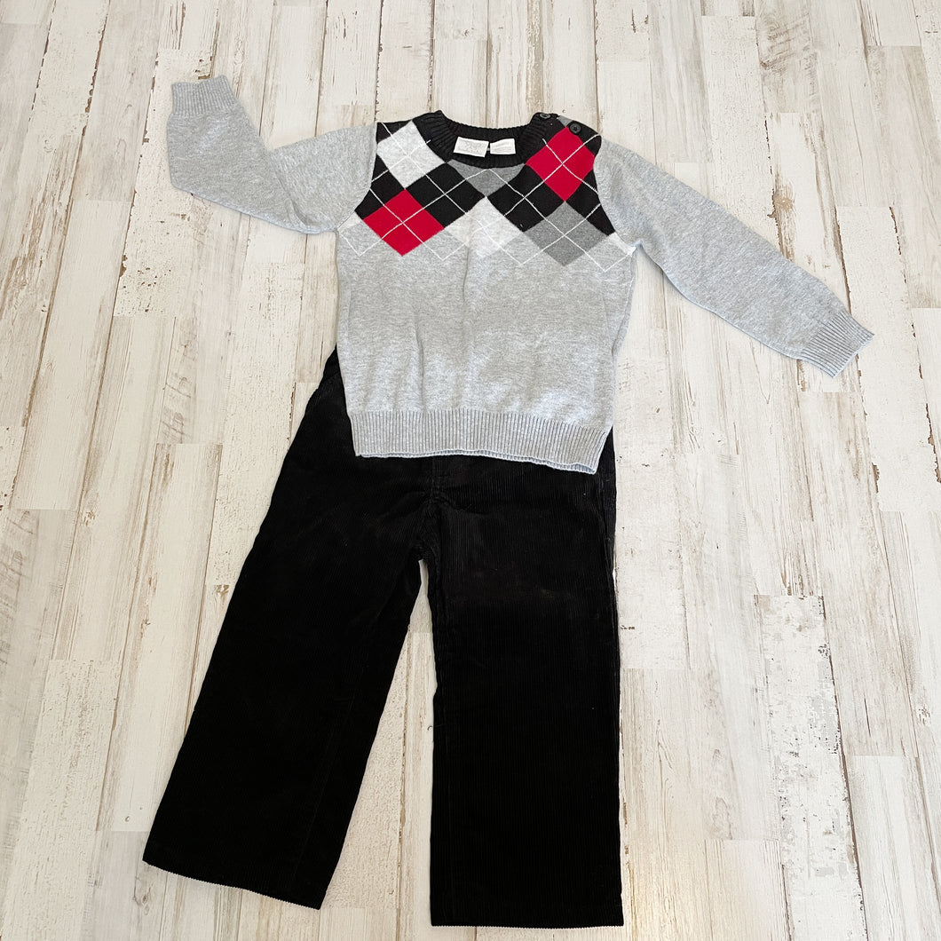 Koala Kids | Boy's Gray Plaid Knit Sweater and Black Corduroy Pant Set with Tags | Size: 24M