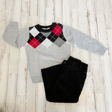 Load image into Gallery viewer, Koala Kids | Boy&#39;s Gray Plaid Knit Sweater and Black Corduroy Pant Set with Tags | Size: 24M
