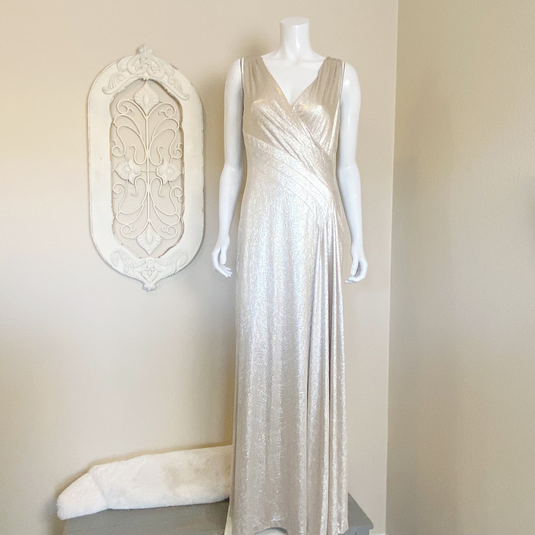 Ralph Lauren | Womens Gold Shimmer Elegant Maxi Sleeveless Dress | Size: 10