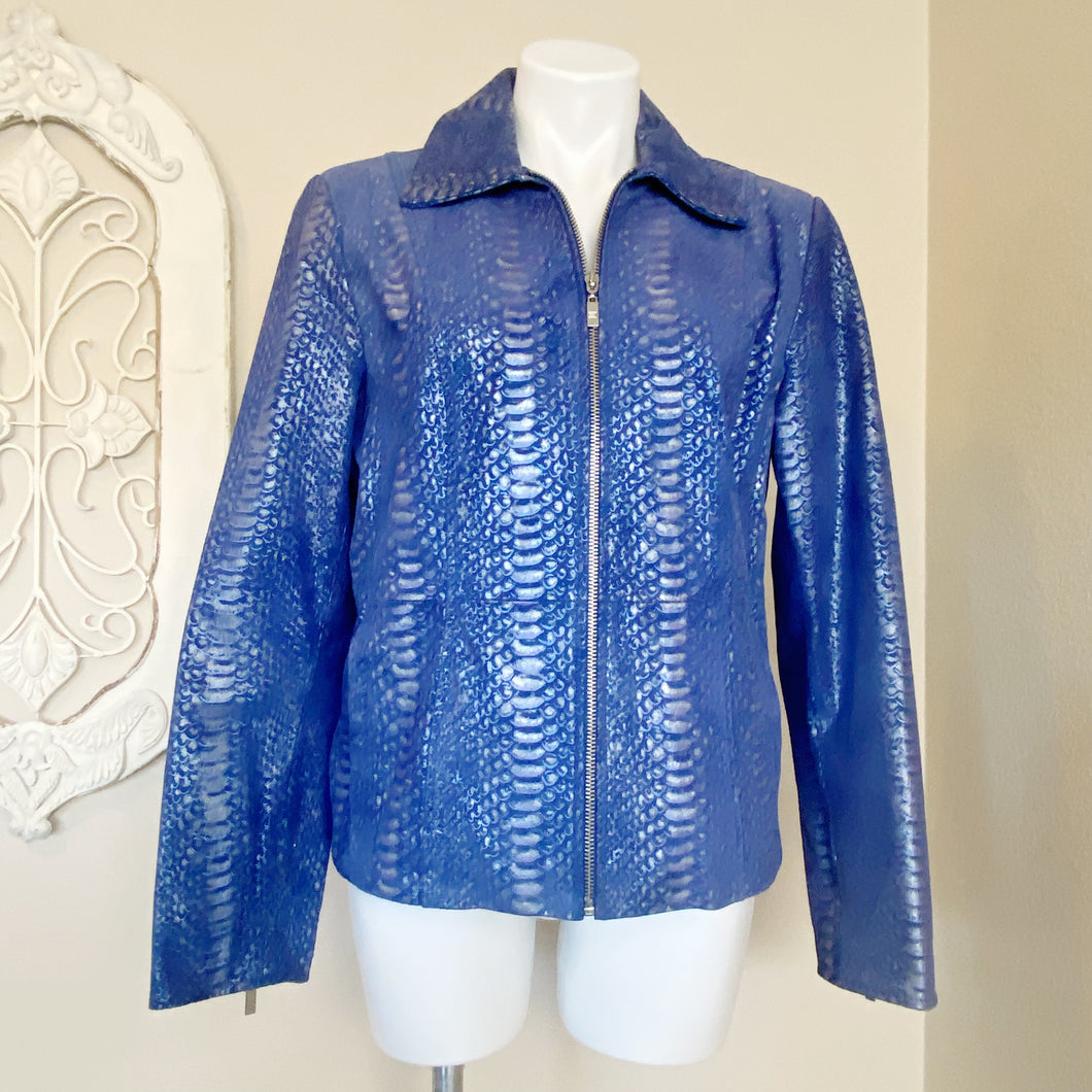 Pamela McCoy | Womens Purple and Blue Shimmer Snakeskin Leather Zip Jacket | Size: M