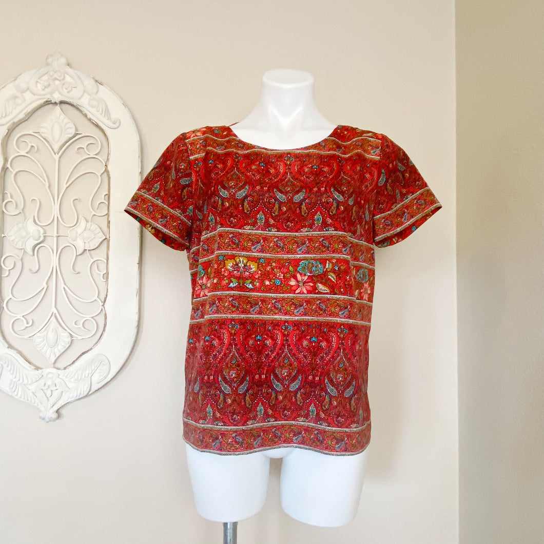 J. Crew | Womens Red Paisley Printed Tee Blouse | Size: S