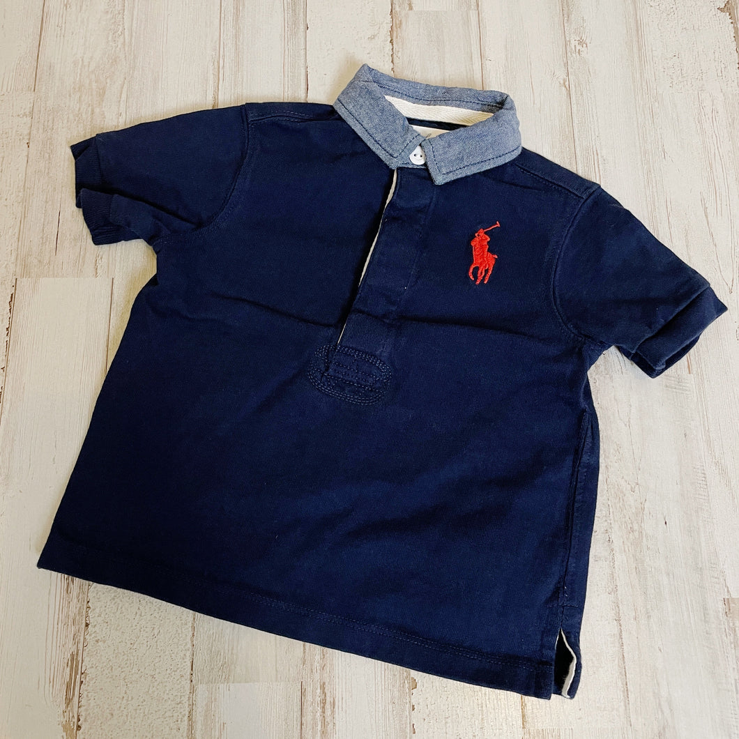 Ralph Lauren | Boy's Navy and Denim Collar Polo Tee | Size: 9m