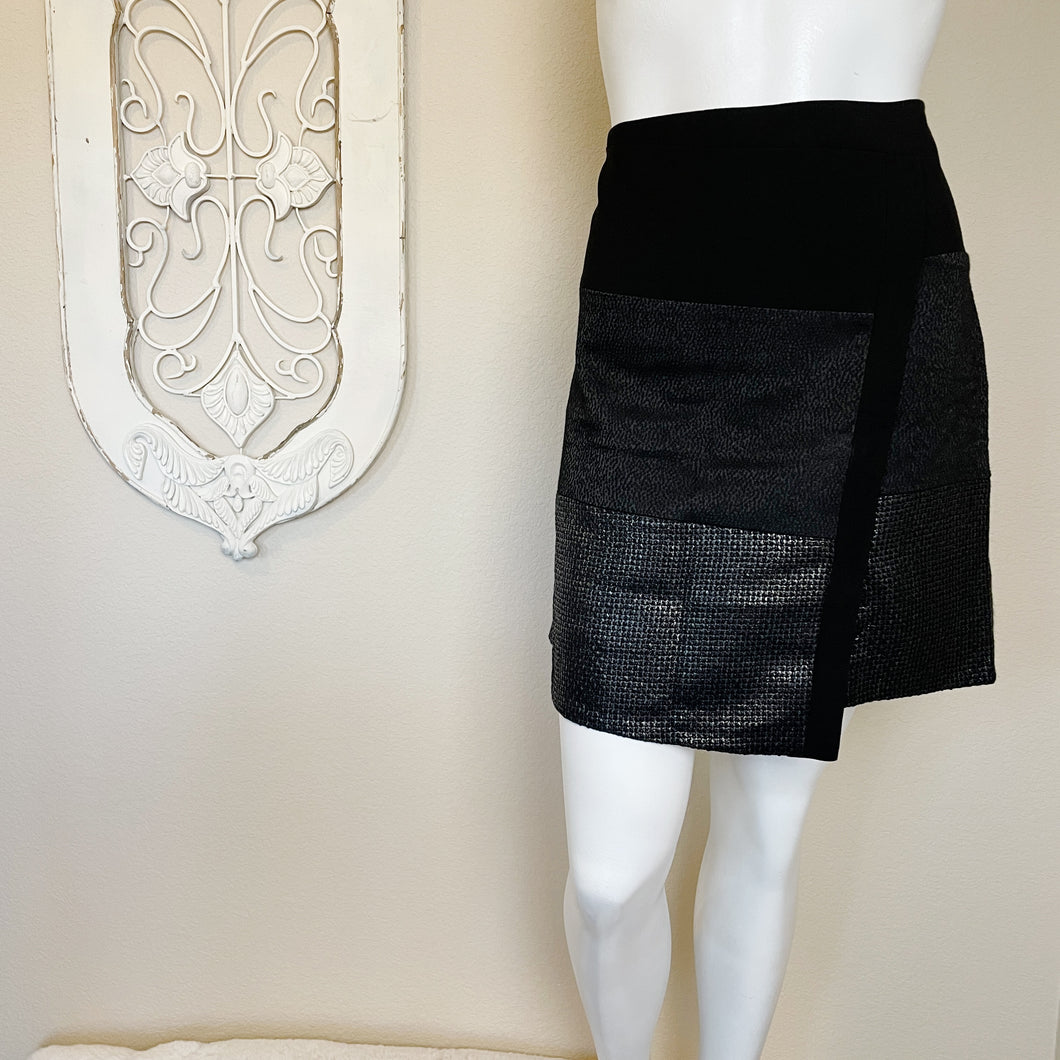 White House Black Market | Women's Black Mixed Texture Wrap Mini Skirt with Tags | Size: 14