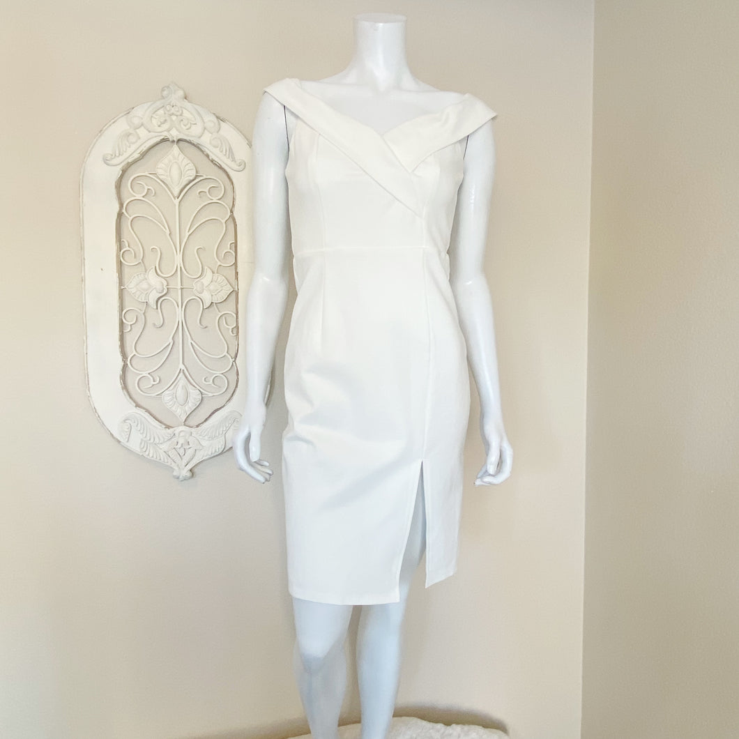 Lulu's | Women's White Structured Off Shoulder Pencil Dress | Size: M