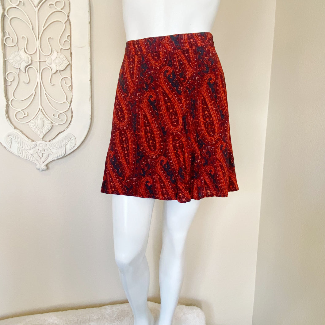 Monoprix Femme | Womens Red and Orange Floral and Paisley Print Fit and Flare Mini Skirt | Size: 8