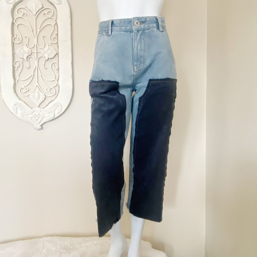 Pol | Womens Blue Denim Inside Out Crop Fringe Jeans | Size: M