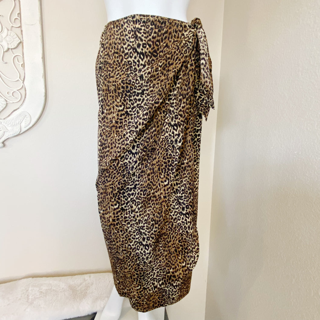 Savion | Womens Leopard Print Faux Wrap Tie Side Midi Skirt | Size: 12