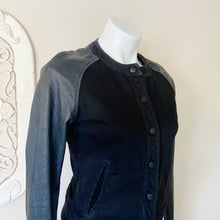 Load image into Gallery viewer, Joe&#39;s | Womens Black Leather and Denim Mixed Media Crop Snap Jacket | Size: XS
