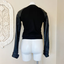 Load image into Gallery viewer, Joe&#39;s | Womens Black Leather and Denim Mixed Media Crop Snap Jacket | Size: XS
