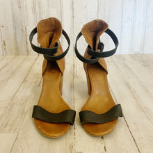 Load image into Gallery viewer, Fabianelli | Womens Brown and Black Leather Criss Cross Open Toe Chunky Heel | Size: 9
