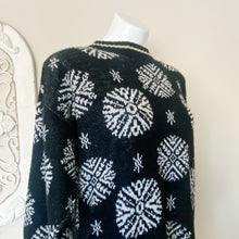Load image into Gallery viewer, Trimmings | Womens Vintage Black and White Metallic Snowflake Pullover Sweater | Size: M
