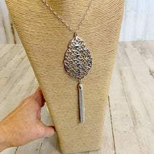 Load image into Gallery viewer, Womens Long Silver Pendant and Tassel Boho Necklace
