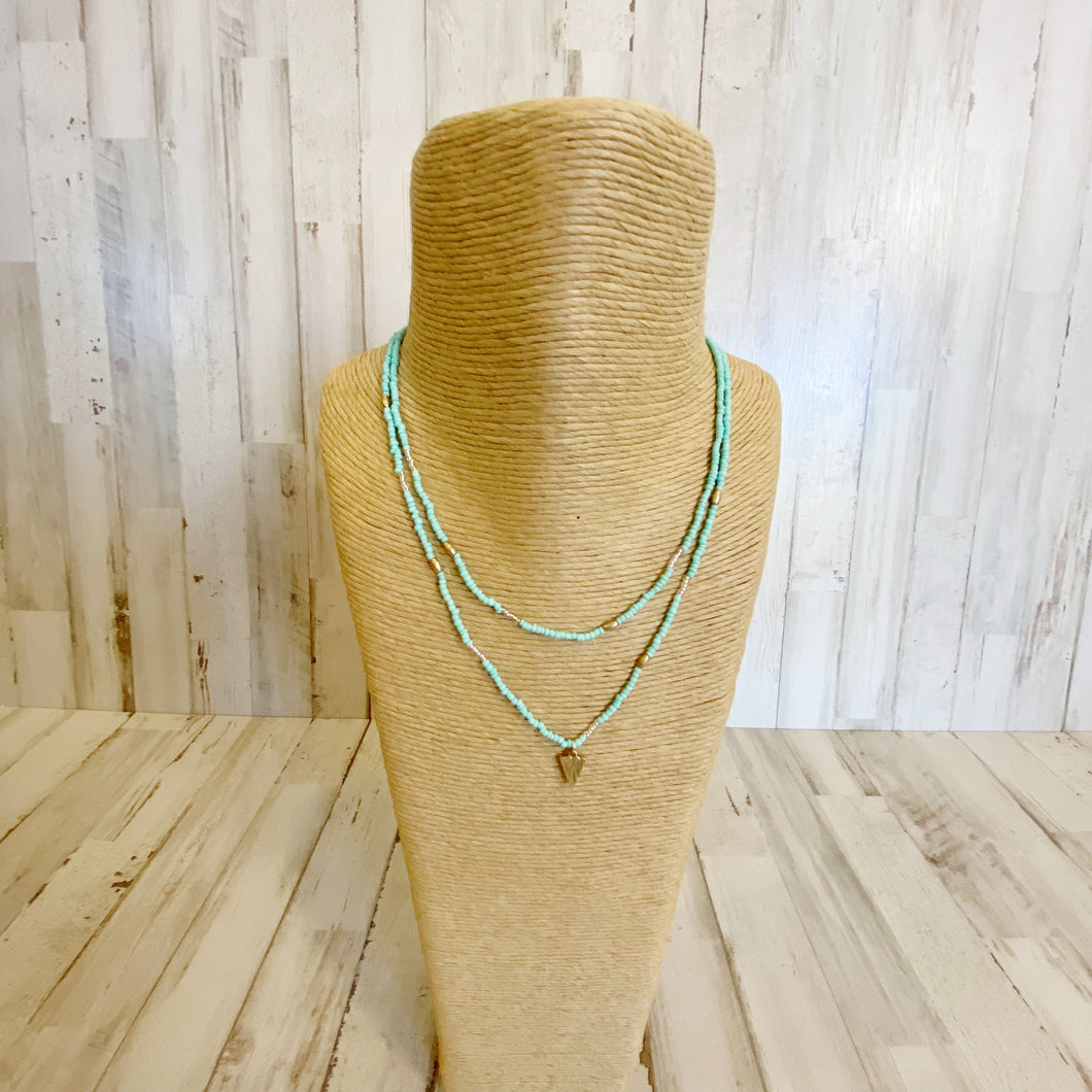 Womens Turquoise Small Dual Strand Boho Style Necklace
