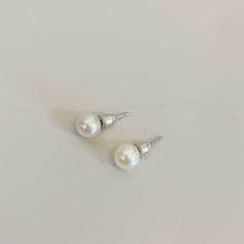 Load image into Gallery viewer, Womens Silver and Faux Pearl Stud Earrings
