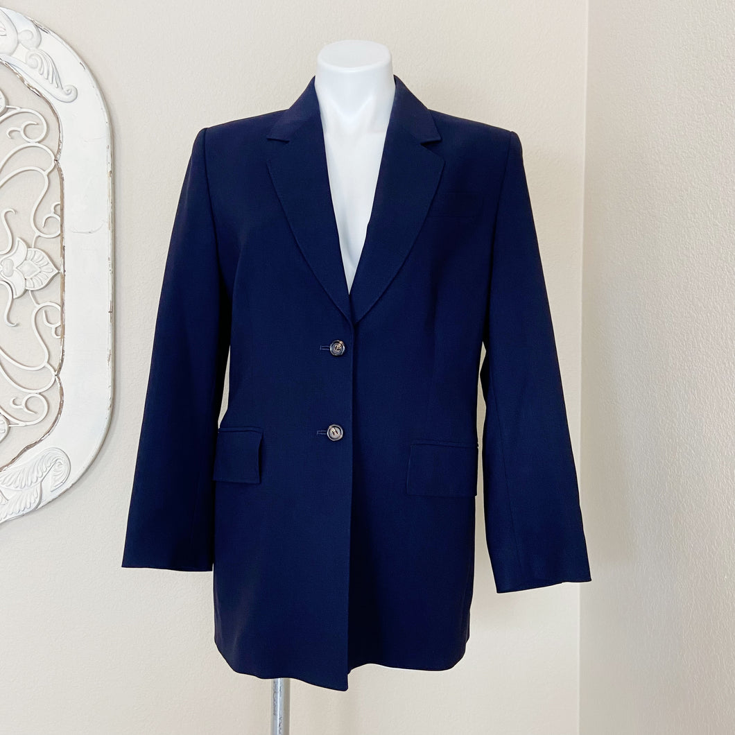 Jaeger | Womens Navy Blue Fleece Wool Blend Blazer Jacket | Size: 10