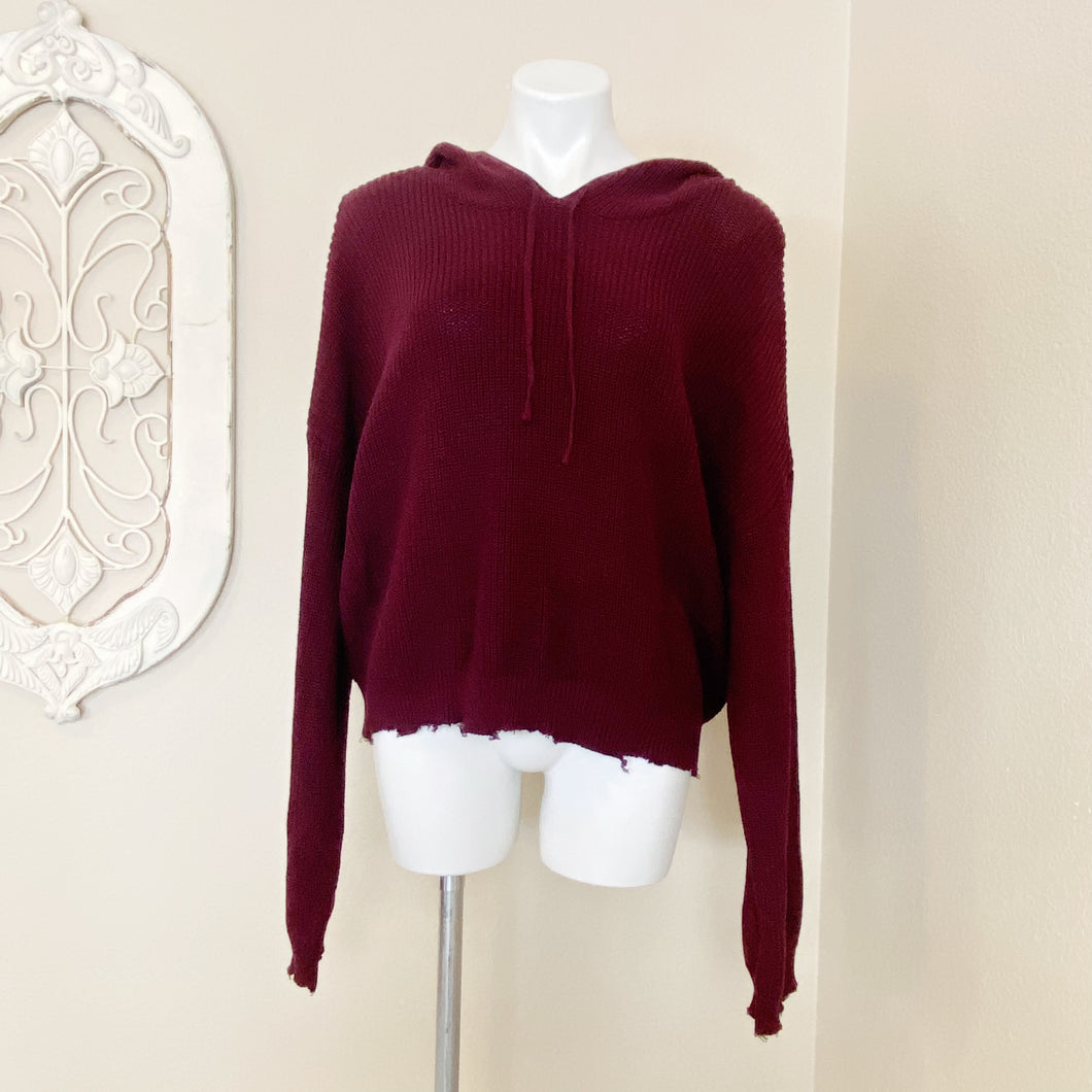525 | Womens Burgundy Knit Pullover Hoodie | Size: L