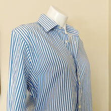Load image into Gallery viewer, Express | Womens Blue and White Stripe Extra Slim Fit Button Down Shirt | Size: L
