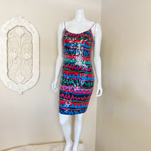 Load image into Gallery viewer, A.J. Bari | Womens Saks Fifth Avenue Colorful Silk Vintage Tribal Print Sequin Dress with Tags | Size: 4
