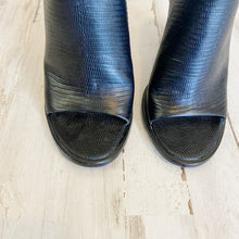 Load image into Gallery viewer, Tibi | Womens Black Leather Snakeskin Open Toe Heel Slide | Size: 37
