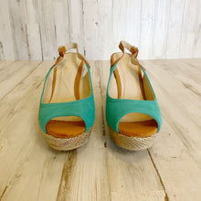 Load image into Gallery viewer, Cite | Women&#39;s Turquoise and Brown Fabric Open Toe Espadrille Sling Back Sandal | Size: 8

