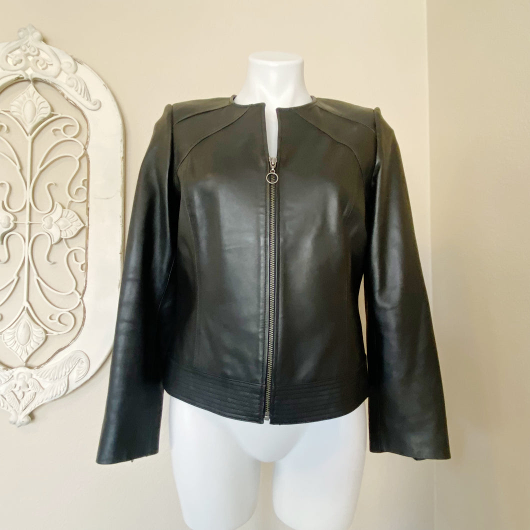 Caslon | Womens Black Lamb Skin Leather Zip Front Jacket | Size: M