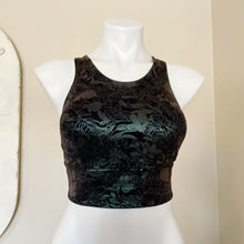 Load image into Gallery viewer, Lululemon | Womens Black and Metallic Floral Wunder Train Long-Line Bra | Size: 4
