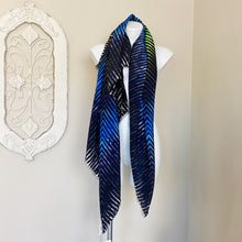 Load image into Gallery viewer, Peter Pilotto | Womens Silk Black, Blue and Green Fringe Scarf
