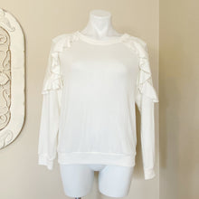 Load image into Gallery viewer, Honey &amp; Sparkle | Womens Cream Ruffle Lace Long Sleeve Knit Sweater with Tags | Size: M
