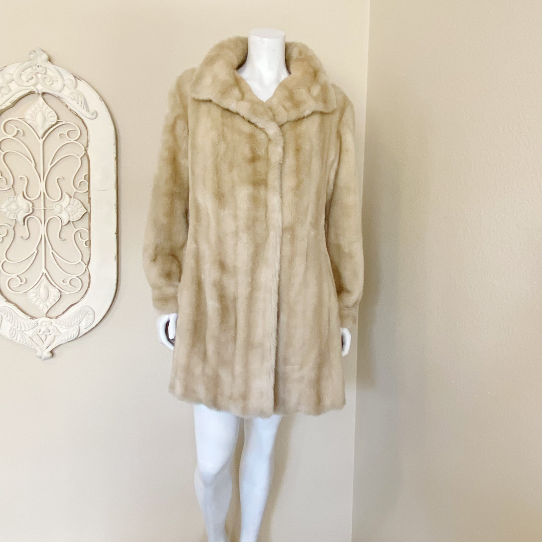 Tissavel of France | Womens Vintage Light Tan Cream Faux Fur Long Coat | Size: M