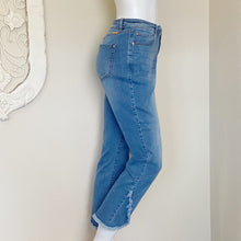 Load image into Gallery viewer, INC | Womens Medium Wash Skinny Leg Criss Cross Fray Hem Jeans | Size: 12

