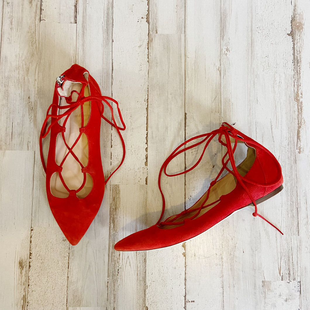 J. Crew | Womens Red Suede Pointed Toe Lace Up Flats | Size: 6
