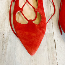Load image into Gallery viewer, J. Crew | Womens Red Suede Pointed Toe Lace Up Flats | Size: 6
