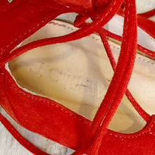 Load image into Gallery viewer, J. Crew | Womens Red Suede Pointed Toe Lace Up Flats | Size: 6
