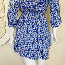 Load image into Gallery viewer, Maeve | Womens Blue and White Tribal Print Long Sleeve Dress | Size: S
