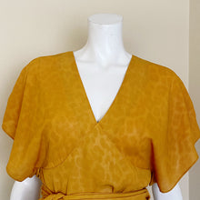 Load image into Gallery viewer, Current Air | Womens Mustard Yellow Leopard Print Short Sleeve Wrap Top | Size: S
