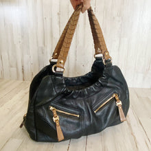 Load image into Gallery viewer, B. Makowsky | Womens Black and Brown Leather Hobo Handbag
