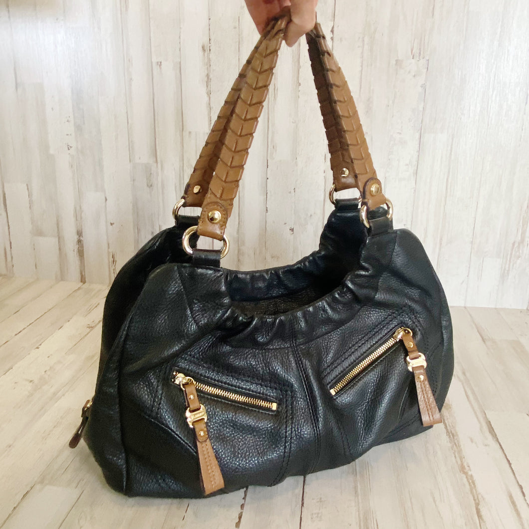B. Makowsky | Womens Black and Brown Leather Hobo Handbag