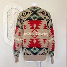 Load image into Gallery viewer, Polo Ralph Lauren | Womens Vintage Tan Tribal Print 100% Wool Hand Knit Pullover Sweater | Size: M
