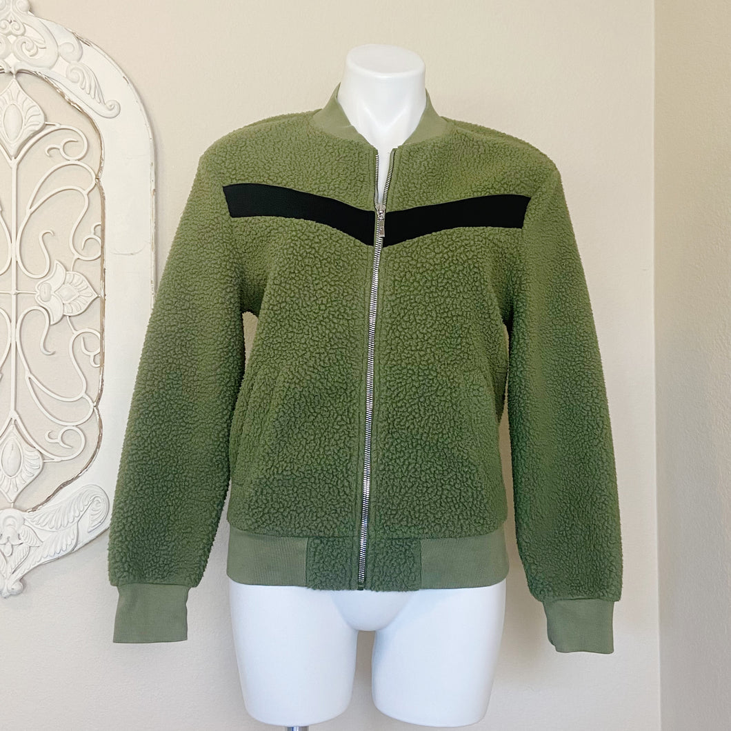 Zyia | Womens Olive Green Flying V Fleece Zip Up Jacket | Size: XS