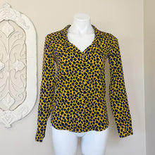 Load image into Gallery viewer, Pretty Little Thing | Womens Yellow and Blue Leopard Print Button Down Long Sleeve Blouse with Tags | Size: 6
