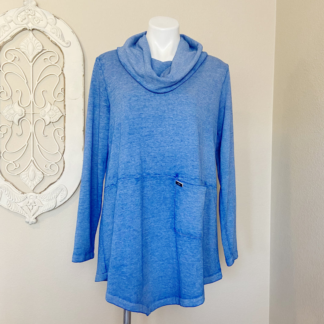 Soft Surroundings | Womens Heather Blue One Pocket Long Sleeve Cowl Neck Pullover | Size: L