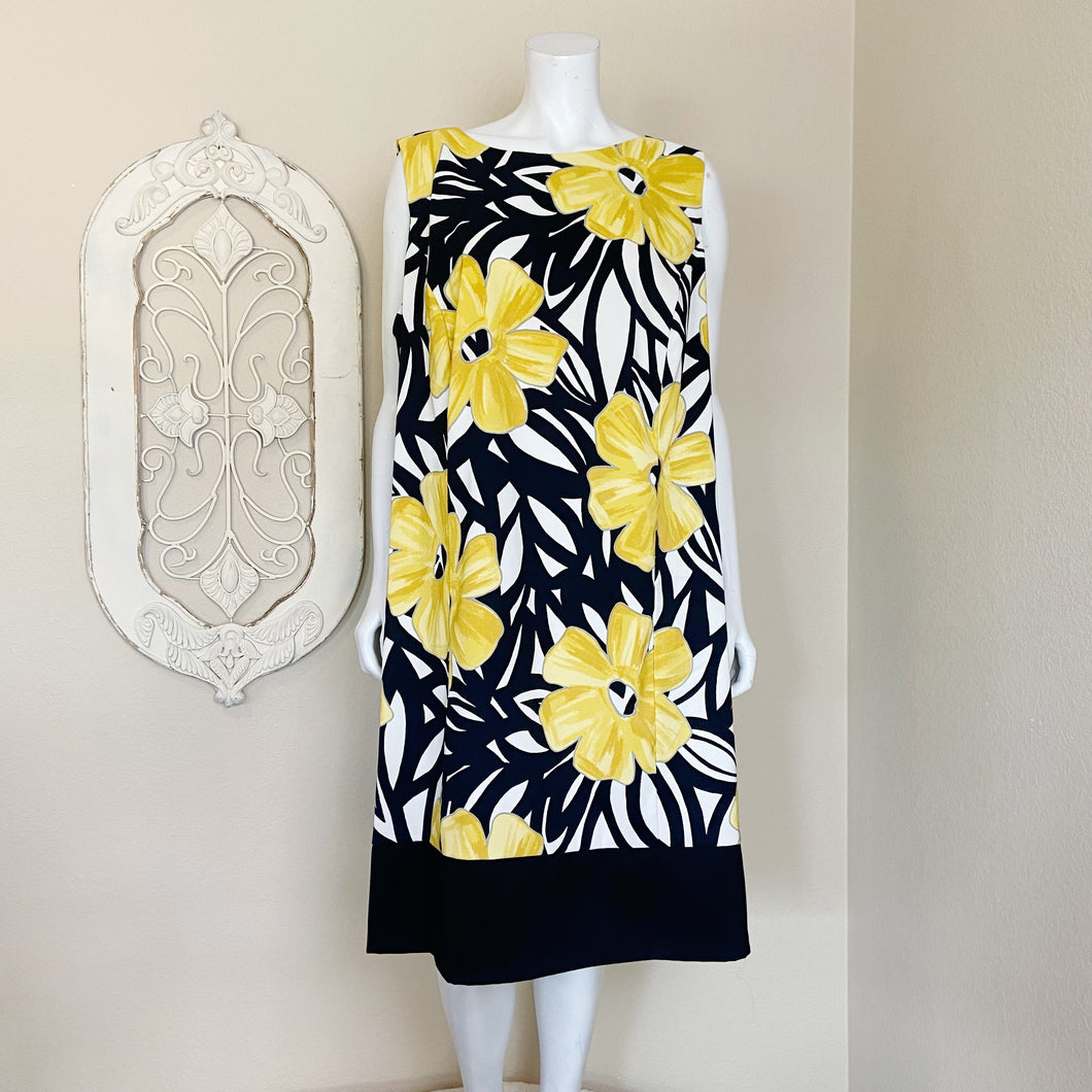 Alyx | Womens Black and Yellow Floral Print Sleeveless Dress | Size: 24