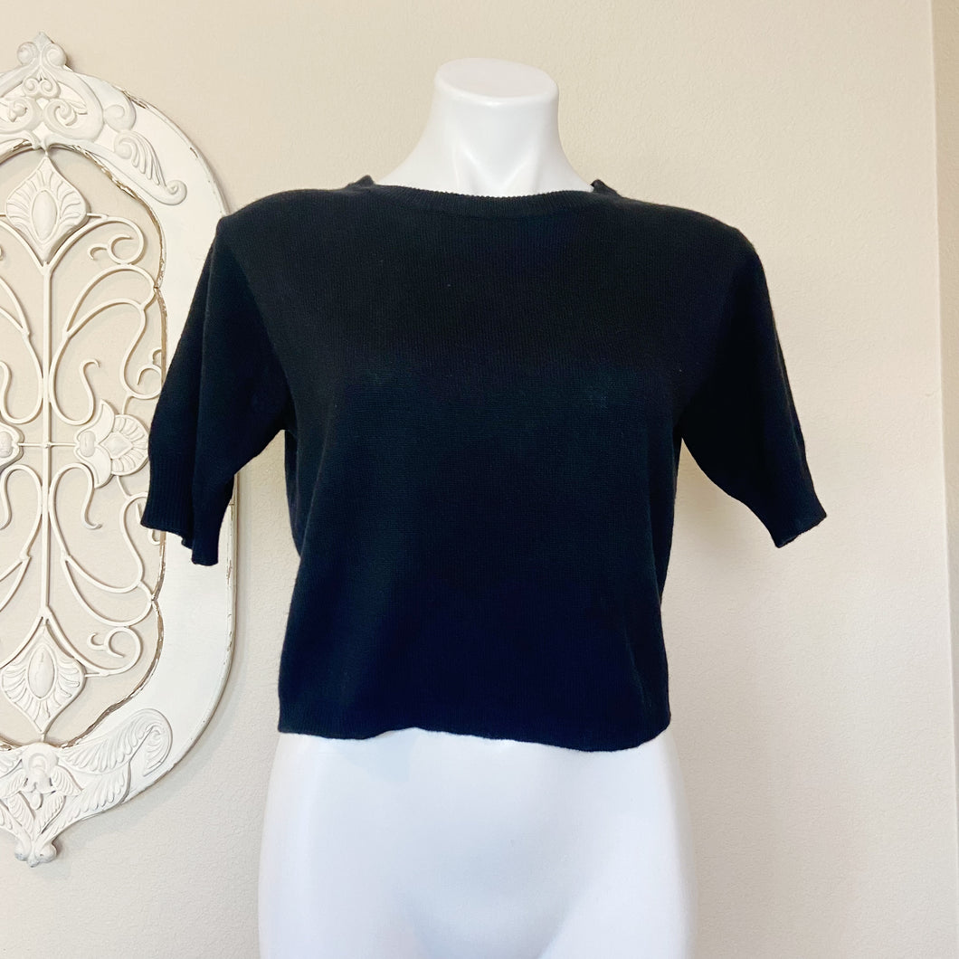 Minnie Rose | Womens Black Cropped Cashmere Sweater | Size: XS