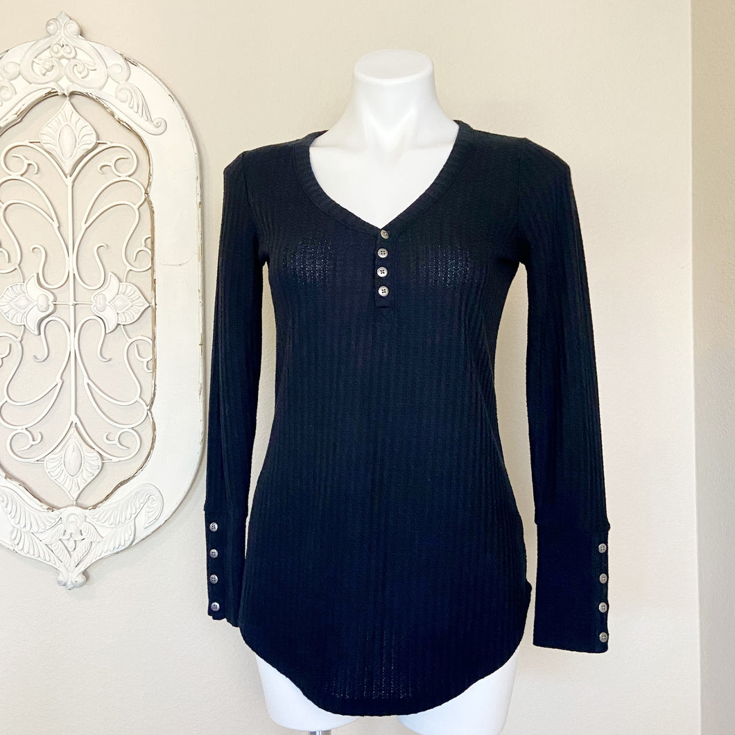 Chaser | Womens Black Long Sleeve Henley Thermal Top | Size: S