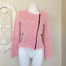 Load image into Gallery viewer, Stradivarius | Womens Hot Pink and White Knit Zip Front Crop Moto Jacket | Size: L

