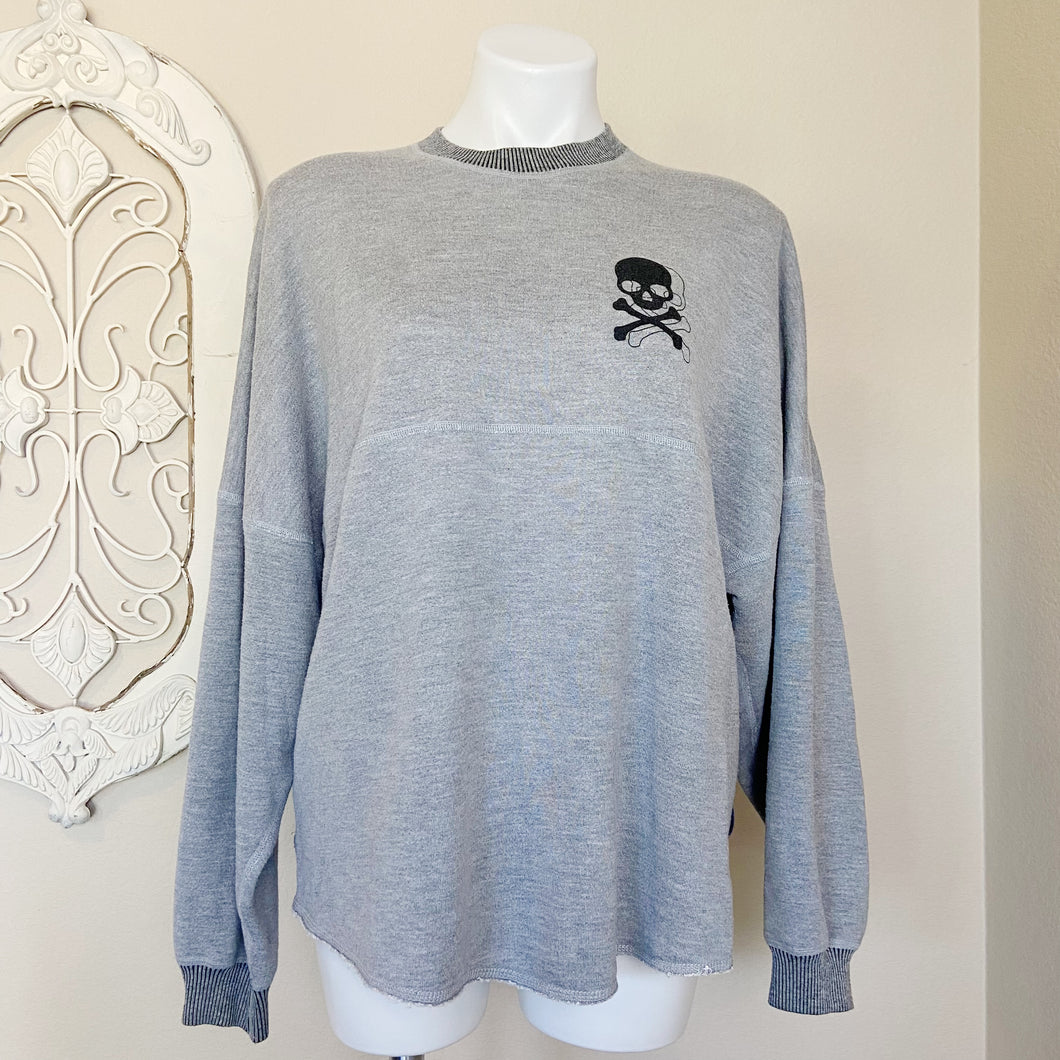 Spirit Jersey | Womens Gray Skull and Bones Pullover Sweatshirt | Size: M