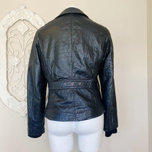 Load image into Gallery viewer, Etcetera | Womens Black Leather Alligator Skin Print Zip Up Leather Jacket | Size: 8
