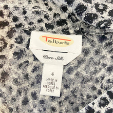 Load image into Gallery viewer, Talbots | Womens Black and Gray Print Long Sleeve Silk Blouse | Size: 4
