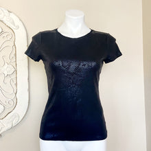 Load image into Gallery viewer, White House Black Market | Women&#39;s Black Snakeskin Print Short Sleeved Top | Size: XS
