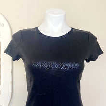 Load image into Gallery viewer, White House Black Market | Women&#39;s Black Snakeskin Print Short Sleeved Top | Size: XS
